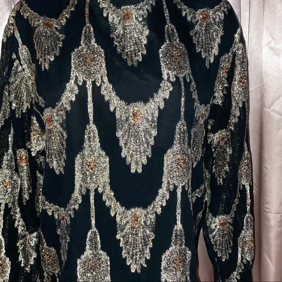 Vintage 60s Metallic steampunk Formal Evening Shirt Cocktail disco egirl Top~10 - Picture 9 of 10